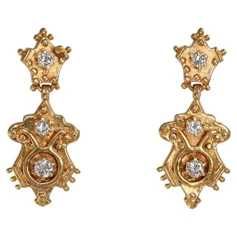 14k Yellow Gold Diamond Dangle Earrings For Sale At 1stdibs