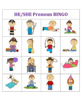 Write in the correct gender pronoun to start the sentence. He/She Pronoun Bingo by Jennifer Collings | Teachers Pay ...