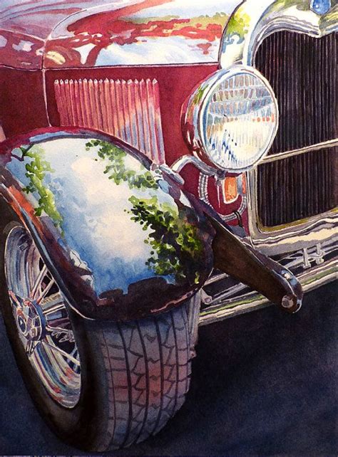 Antique Car Art Watercolor Print Red By Watercolorbymuren Car Wall