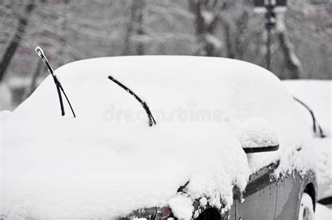 Windshield Wipers Of An Snow Covered Car Stock Image Image Of