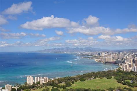View On Honolulu From Diamond Head Crater Oahu Stock Image Image Of