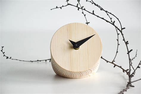 Round Wooden Table Clock Small Wooden Clock Table Clock Minimal Clock