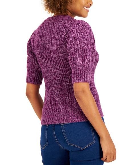 Inc International Concepts Petite Marled Puff Sleeve Sweater Created
