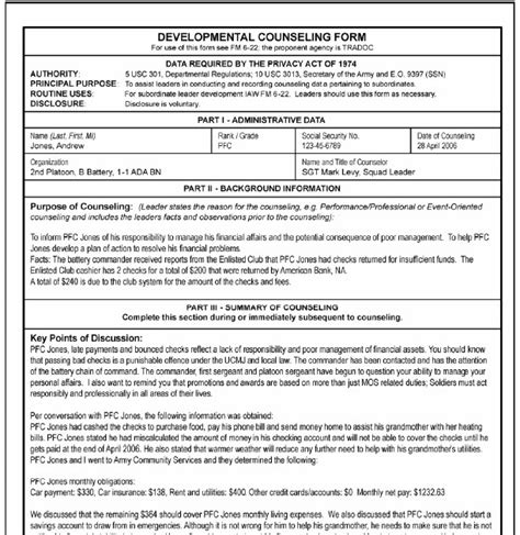 New Developmental Counseling Form For Apft