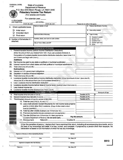 Fillable Form It 541 Louisiana Fiduciary Income Tax Return Printable