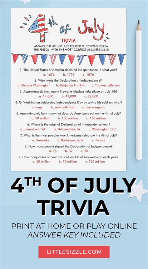 American Trivia Game For Th Of July Party Printable And Virtual Fourth
