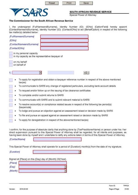 Download Sars Special Power Of Attorney Sppoa Form Formfactory Power Of Attorney Power Of