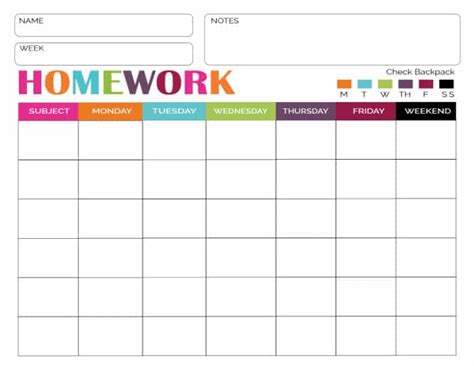 Homework Chart Printable