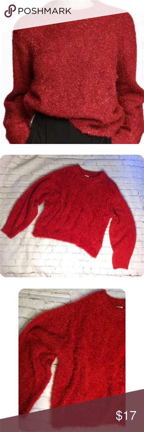 Handm Red Fuzzy Over Sized Sweater In Great Condition Size Large No