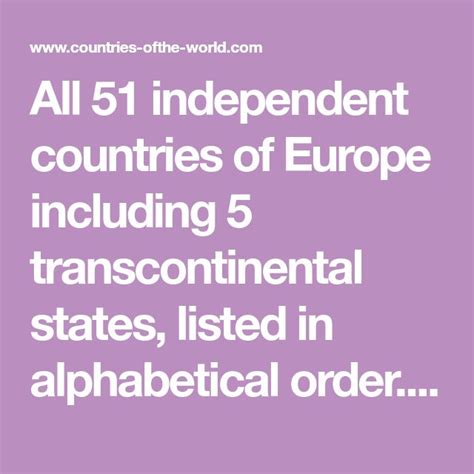 All 51 Independent Countries Of Europe Including 5 Transcontinental