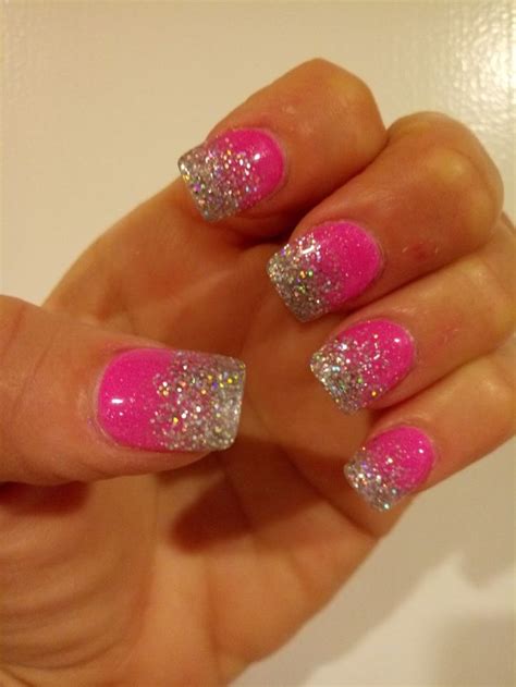 Hot Pink And Silver Glitter Ombre Nails Pink Glitter Nails Pink