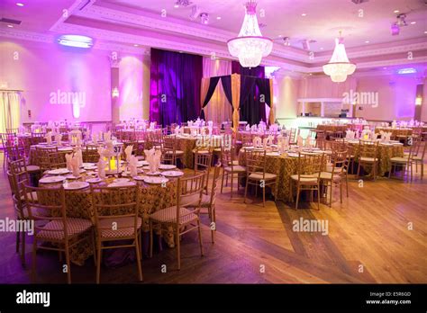 Table Setup Banquet Hall Colorful Light Decoration Stock Photo Alamy