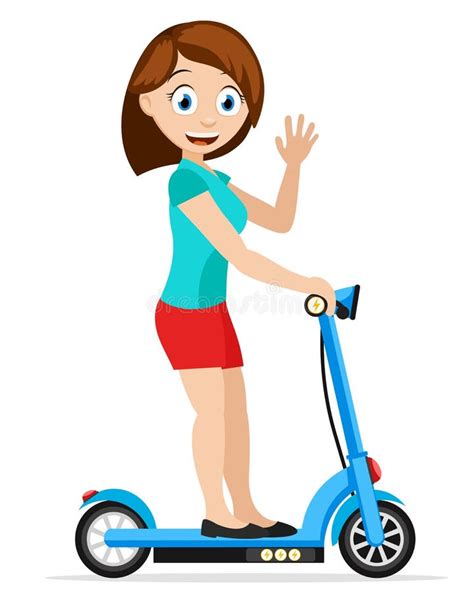 A Girl Rides An Electric Scooter On A White Character Stock Illustration Illustration Of
