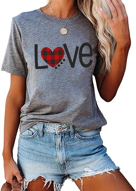 Buy Valentines Day Love T Shirt Women Buffalo Plaid Love Heart Graphic