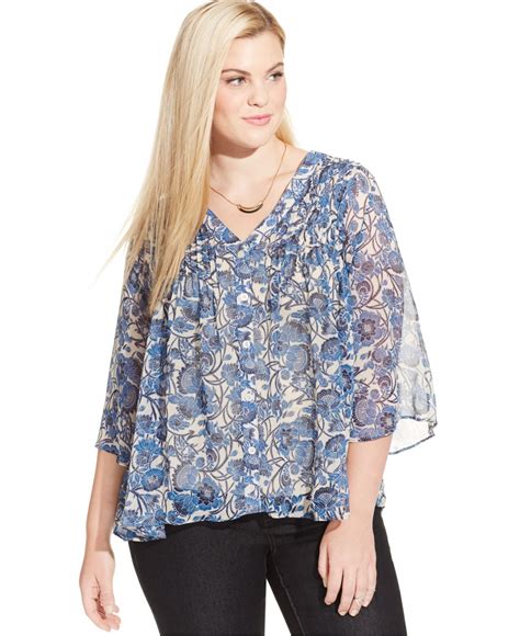 Lyst Jessica Simpson Plus Size Floral Print Chiffon Peasant Blouse In