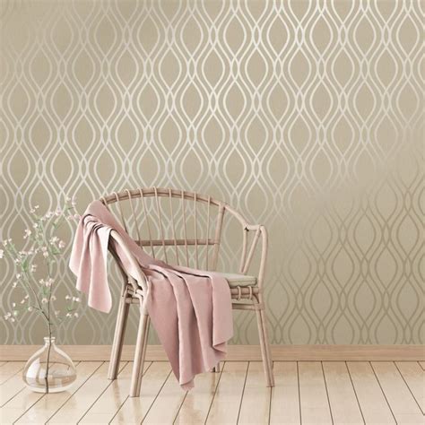Camden Wave Wallpaper In Cream And Gold Waves Wallpaper Living Room