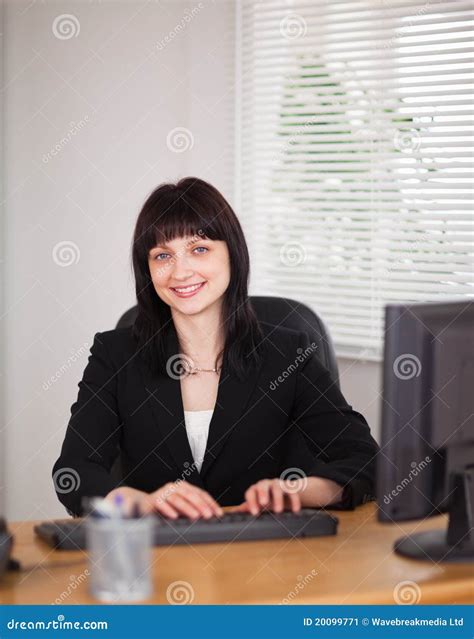 Good Looking Brunette Woman Working Stock Image Image Of Happy