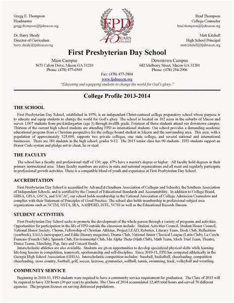 This holds true for letters of. FPD College Counselor: School Profile