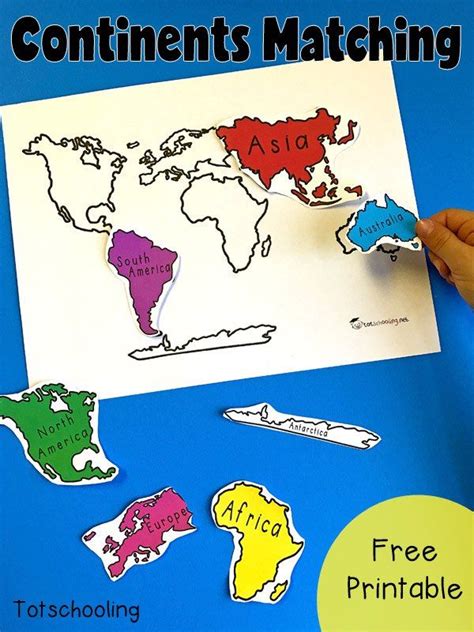 Printable world maps are a great addition to an elementary geography lesson. 7 Continents of the World FREE Printable Matching Activity | Preschool social studies ...