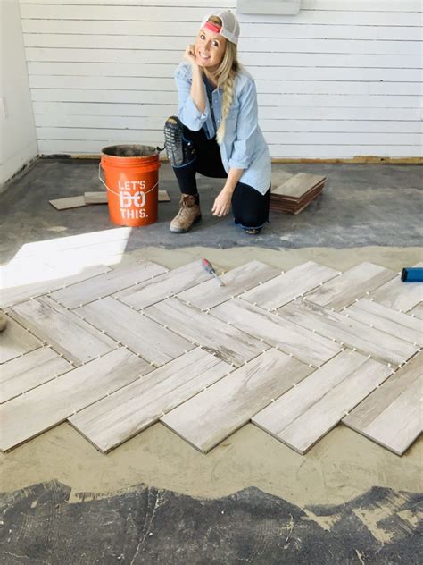 Diy Herringbone Tile Flooring Fletcher Creek Cottage