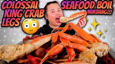 Giant King Crab Legs Seafood Boil Giant Shrimp Crawfish Mussels Sauce Mukbang 먹방 Eating