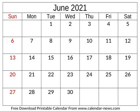June 2021 Calendar For Blank And Floral Template Calendar News