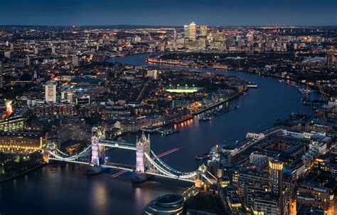 Обои Night Tower Bridge London England Thames River Cityscape