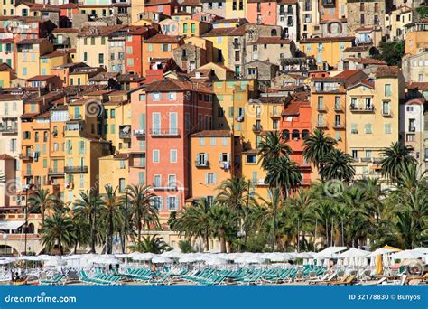Colorful Houses In Provence Village Of Menton On The French Riviera In