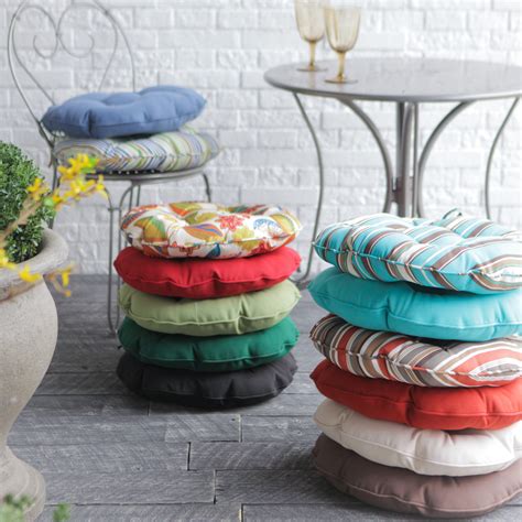 To give different look to your patio furniture make round cushions with colorful fabrics to place on the patio furniture. Coral Coast 16 in. Round Bistro Outdoor Seat Cushion - Set ...