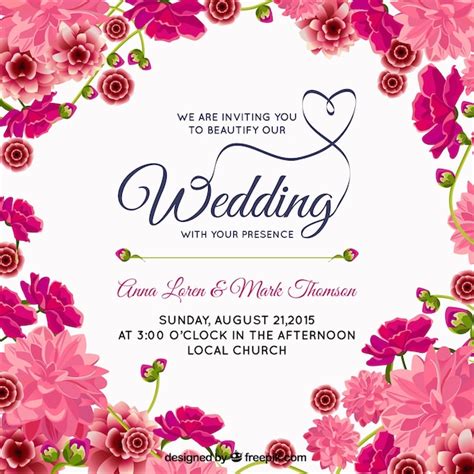Pink Floral Wedding Invitation Vector Free Download