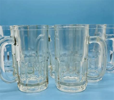 Vintage Clear Hazel Atlas Root Beer Heavy Glass Mugs Set Of