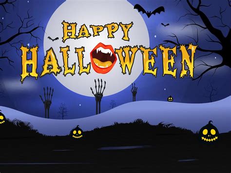 Yellow Scary Happy Halloween Font With Monster Mouth Jack O Lanterns