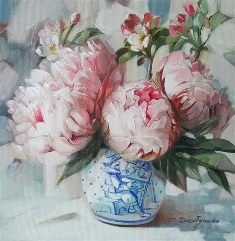 Peonies Blossom Art Oil Painting Canvas Original Art Floral Etsy