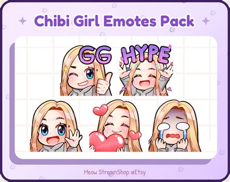 Twitch Emotes Cute Chibi Streamer Girl Blonde Hair Blue Eyes Hype