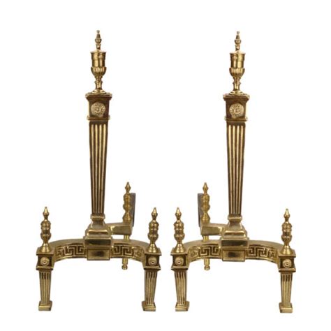 Antique French Regency Large Brass Fireplace Andirons A Pair