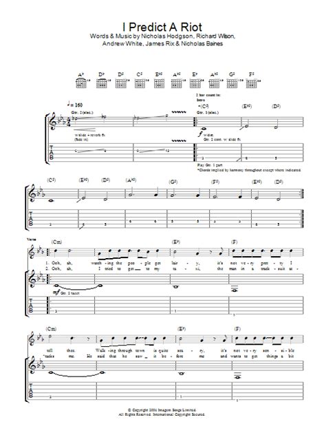 i predict a riot sheet music kaiser chiefs guitar tab