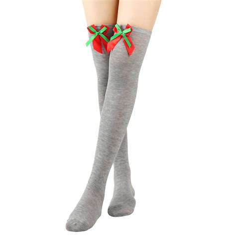 Xiaoluokaixin Women Christmas Stockings Cute Pom Bow Thigh High Socks Over Knee Sock Walmart Com