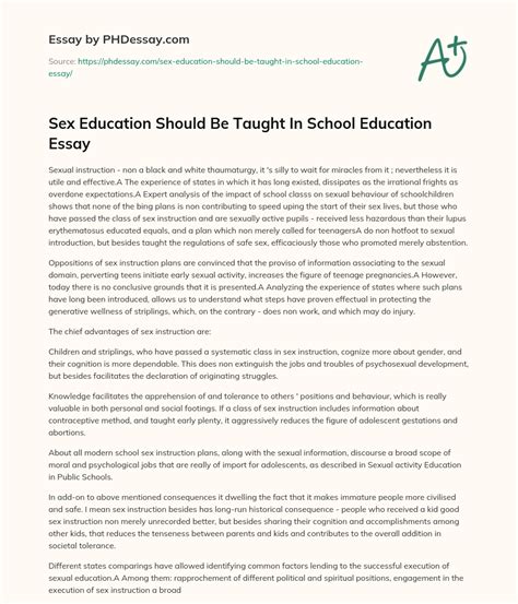 Sex Education Should Be Taught In School Education Essay