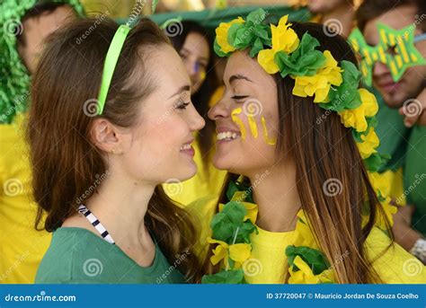 Women Soccer Fans Almost Kissing Each Other Stock Image Image 37720047