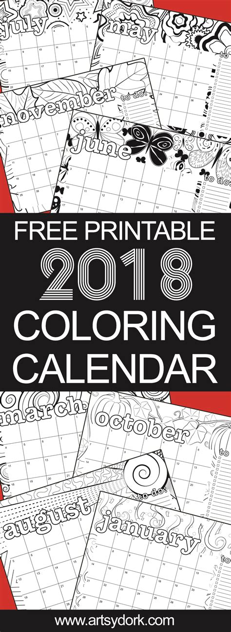 Free Printable 2018 Coloring Calendar Artsy Dork