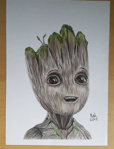 Hb (#2) pencil, 4b pencil eraser drawing paper drawing surface groot! ORIGINAL DRAWING Baby Groot Guardians of the galaxy