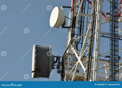 Telecommunication Tower With Cell Phone Antenna System Stock Image