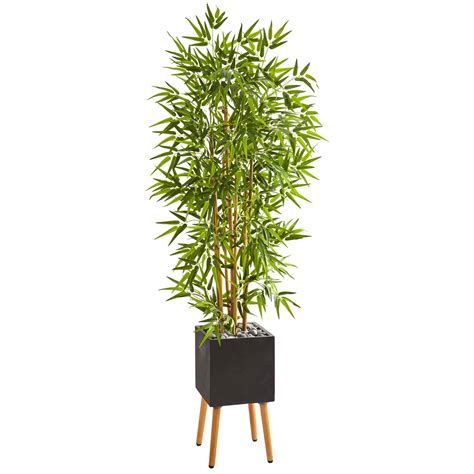 59” Bamboo Artificial Tree In Black Planter With Stand Nearly Natural