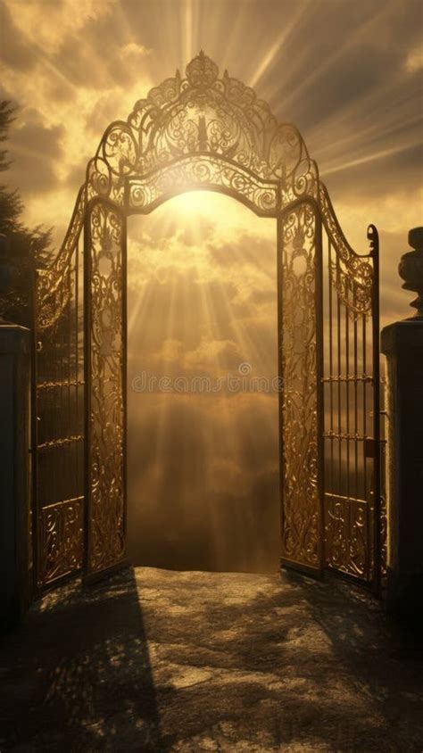 Golden Gates Of Heaven With Glowing Light Stock Illustration