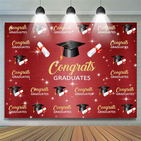Congrats Red Gold Congratulation Bachelor Cap Graduation Backdrop