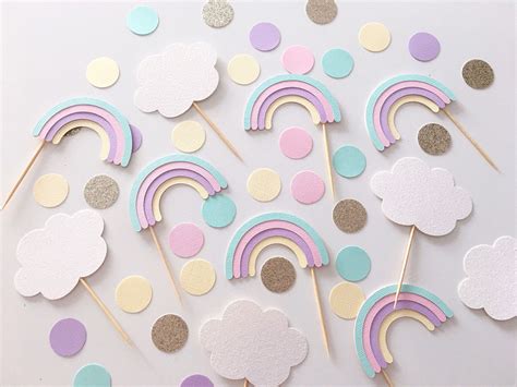 Pastel Rainbow Cake Toppers Rainbow Food Picks Pastel Rainbow Party