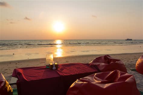 Romantic Dinner With Sunset Beach And Ocean On Koh Chang Island Stock