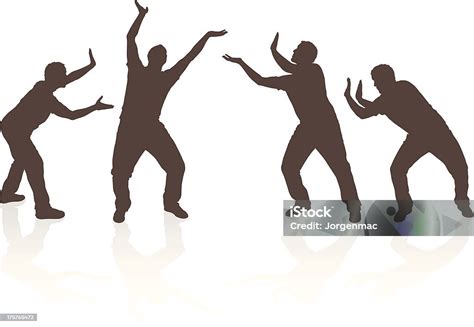 Silhouette Men Lifting And Pushing Stock Illustration Download Image