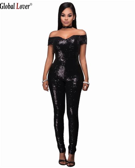 elegant black women sequin jumpsuit plus size bandage sexy strapless bodysuits womens fashion