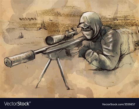 Sniper Shooter Hand Drawn Royalty Free Vector Image